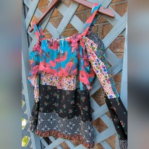 Figuero & Flower multi print cold shoulder Swiftie blouse